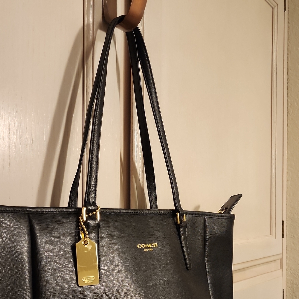 EUC Coach Saffiano Leather North South City Tote Bag- Black - Picture 3 of 14
